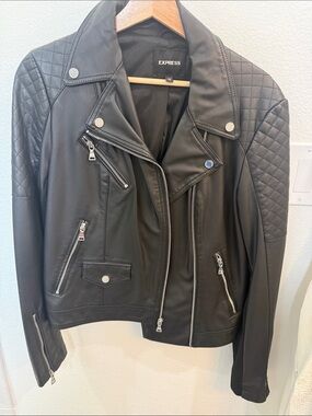 Express Black Quilted Shoulder Moto Jacket